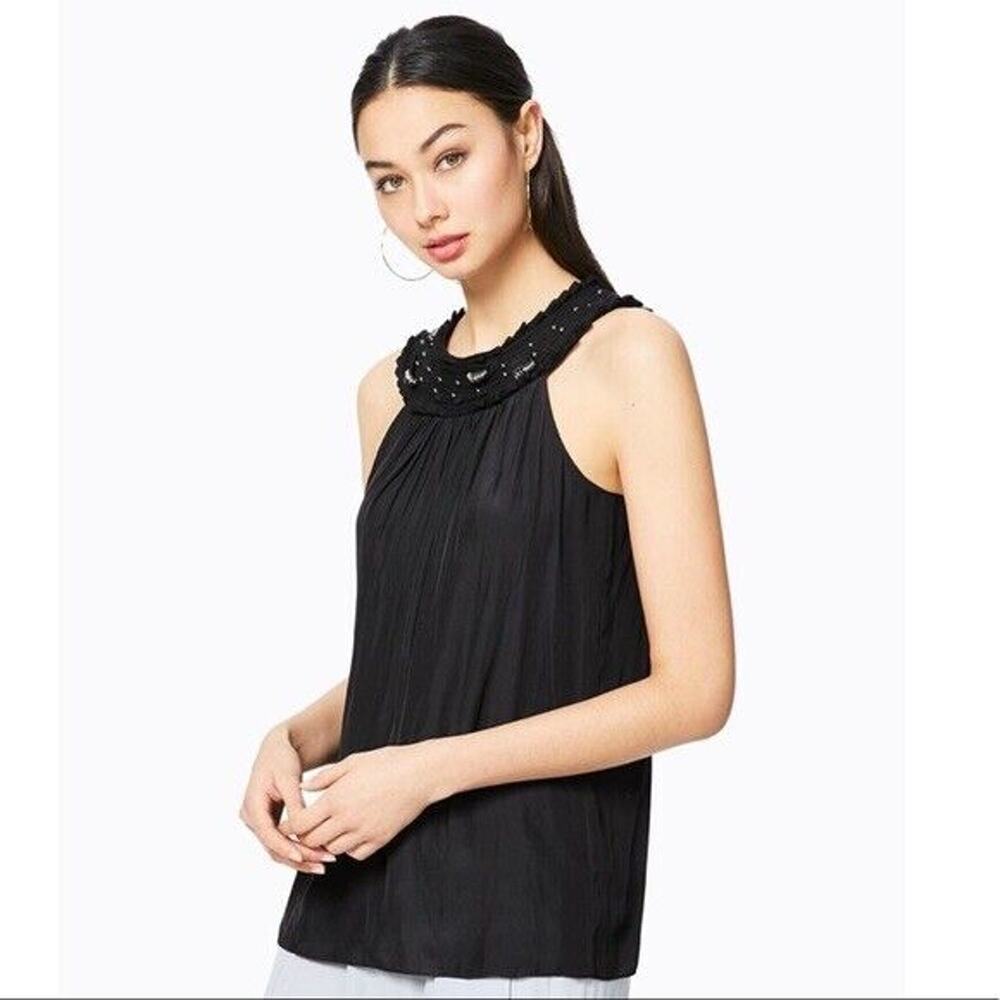 Ramy Brooke Kendall Beaded Halter Top Blouse Size S Black NWT $295